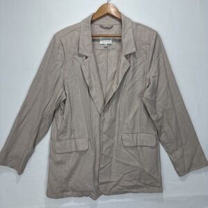 Stoosh Linen Blend Open Front Blazer Jacket Blazer Pockets White Natural Size XL